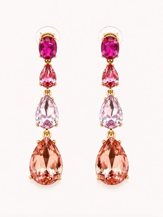 Oscar de la Renta Jewelry - Oscar de la Renta Pink Crystal Drop Earrings Gold Statement Teardrop Earrings